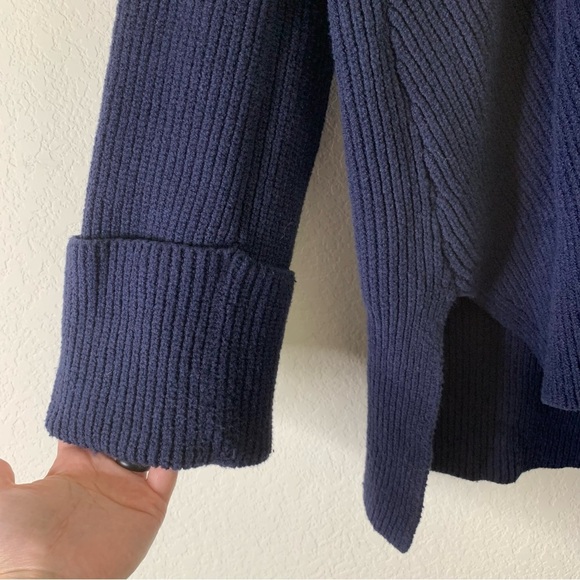 Anthropologie Womens navy stitched chunky knit v neck hooded sweatshirt M - Picture 4 of 9